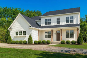 The exterior of a custom-built home by Compass Homes in Powell, Ohio.